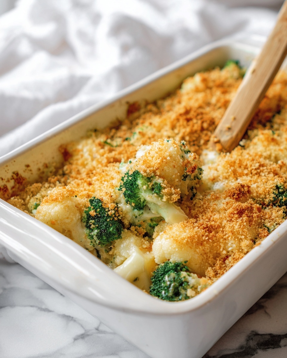 A close-up of a fork lifting a golden brown, crispy piece of macaroni and cheese topped with small green herb leaves, showing a creamy cheesy inside with a crunchy crumb layer on top. The dish is served on a white plate with decorative edges, placed on a white marbled surface; in the background, a white baking dish filled with more of the macaroni and cheese is visible but out of focus. A sprig of fresh thyme lies on the plate beside the macaroni. Photo taken with an iphone --ar 2:3 --v 7