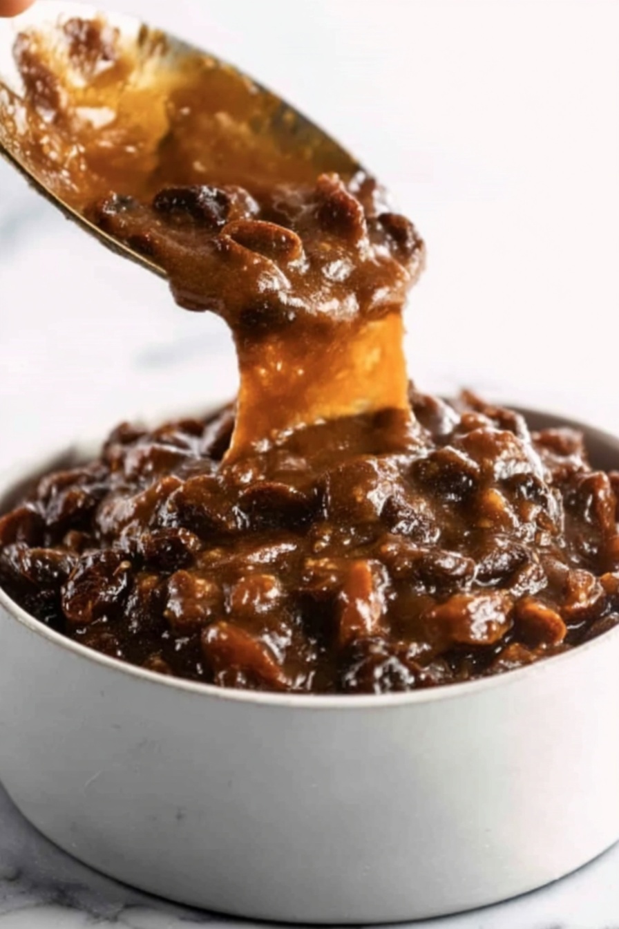 A rich, dark brown carrot cake with visible bits of orange and nuts is on a white plate. The cake has two thick layers wrapped in white baking paper. A light cream sauce is being poured over the top, slowly flowing down the sides. Bright red cherries with green stems are placed around and on top of the cake. The background is a white marbled surface. Photo taken with an iphone --ar 2:3 --v 7