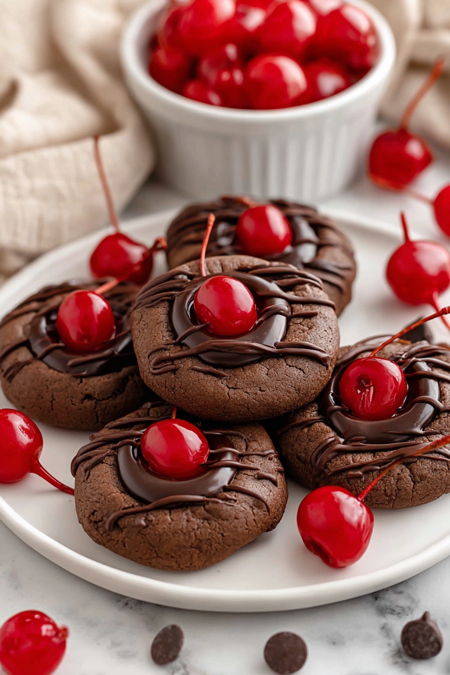 The image shows two small round chocolate dough balls placed on light brown parchment paper on a baking tray with a slightly worn metallic look. A woman's hand is pressing down on one of the dough balls with the thumb, making a slight indentation in the soft, dark brown dough. The scene is simple with the parchment paper and tray filling most of the frame. The focus is on the texture of the dough and the gentle press from the woman's hand. The background is a white marbled texture. photo taken with an iphone --ar 2:3 --v 7
