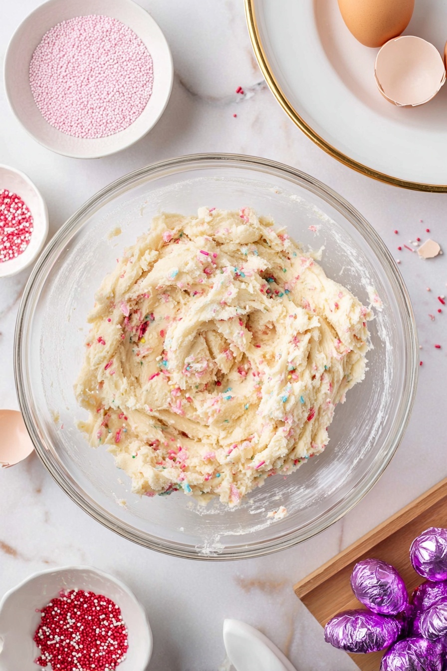 The image shows a close-up of a bite taken donut with a light beige, soft texture sprinkled with red, pink, and white round sprinkles on the outside. The donut is topped with a cone-shaped dollop of smooth pink icing that drips slightly onto the donut surface. Small scattered sprinkles surround the donut on a white marbled surface. Photo taken with an iphone --ar 2:3 --v 7