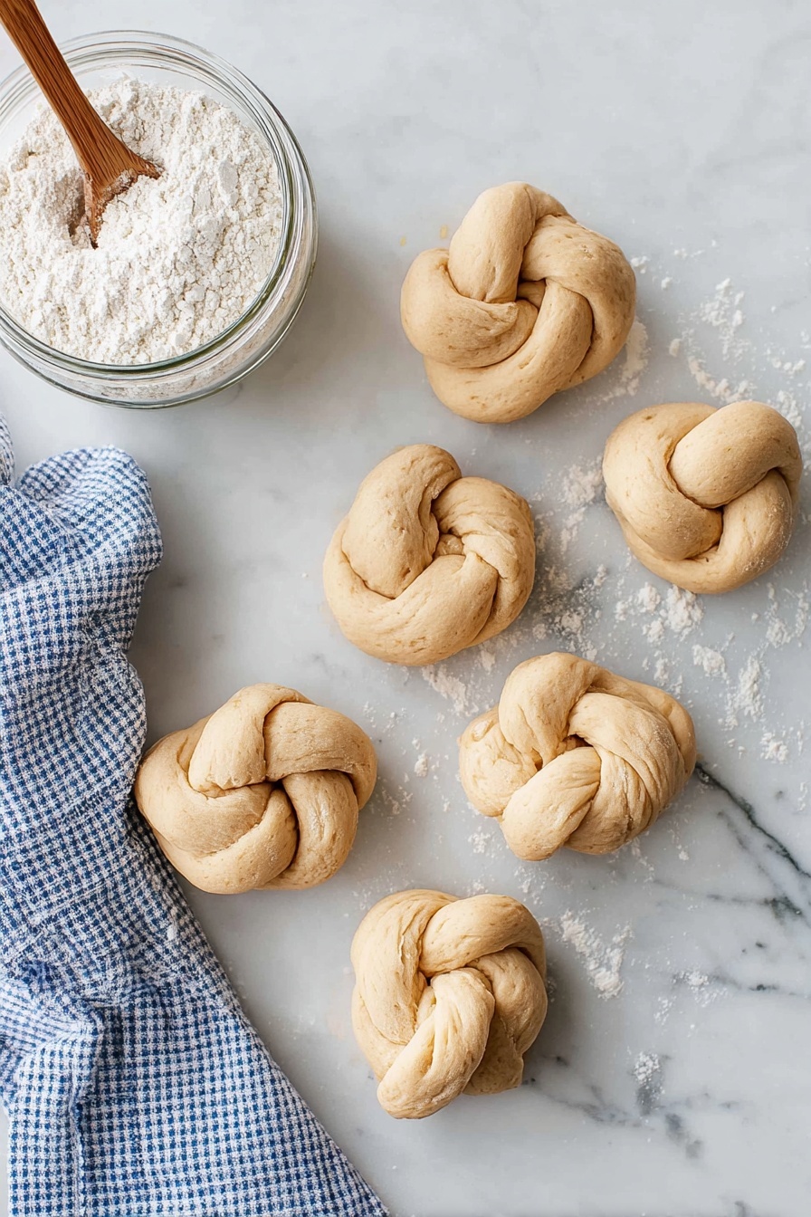A close-up view of a small round bread roll made of connected roll segments forming a flower shape. The bread is golden brown on top with a shiny glaze that reflects light, sprinkled with small green herbs and coarse salt crystals. A woman's hand is gently holding the bread from the right side, showing the soft and fluffy texture. The background has a clean white marbled texture that contrasts with the warm tones of the bread. photo taken with an iphone --ar 2:3 --v 7