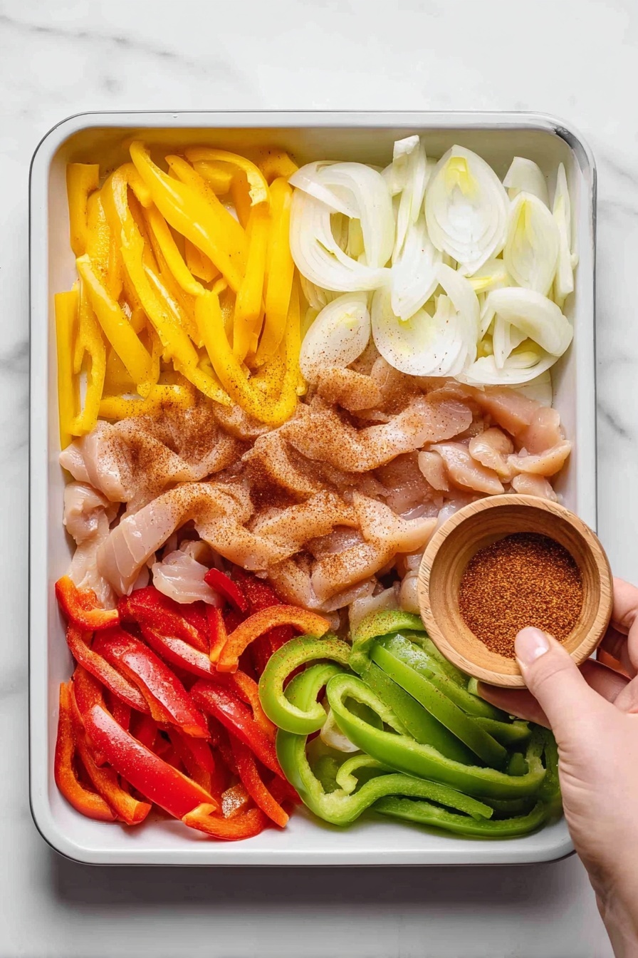 A white plate holds a warm taco layered with a lightly charred tortilla, topped with cooked chicken pieces that are golden-brown and soft. Over the chicken, there are long, bright red strips of cooked bell pepper and some cooked yellow onions adding color. Fresh green cilantro leaves are scattered on top for a fresh touch. On the side of the plate, there are two lime wedges, light green in color, adding brightness to the dish. The plate is set on a white marbled surface. photo taken with an iphone --ar 2:3 --v 7